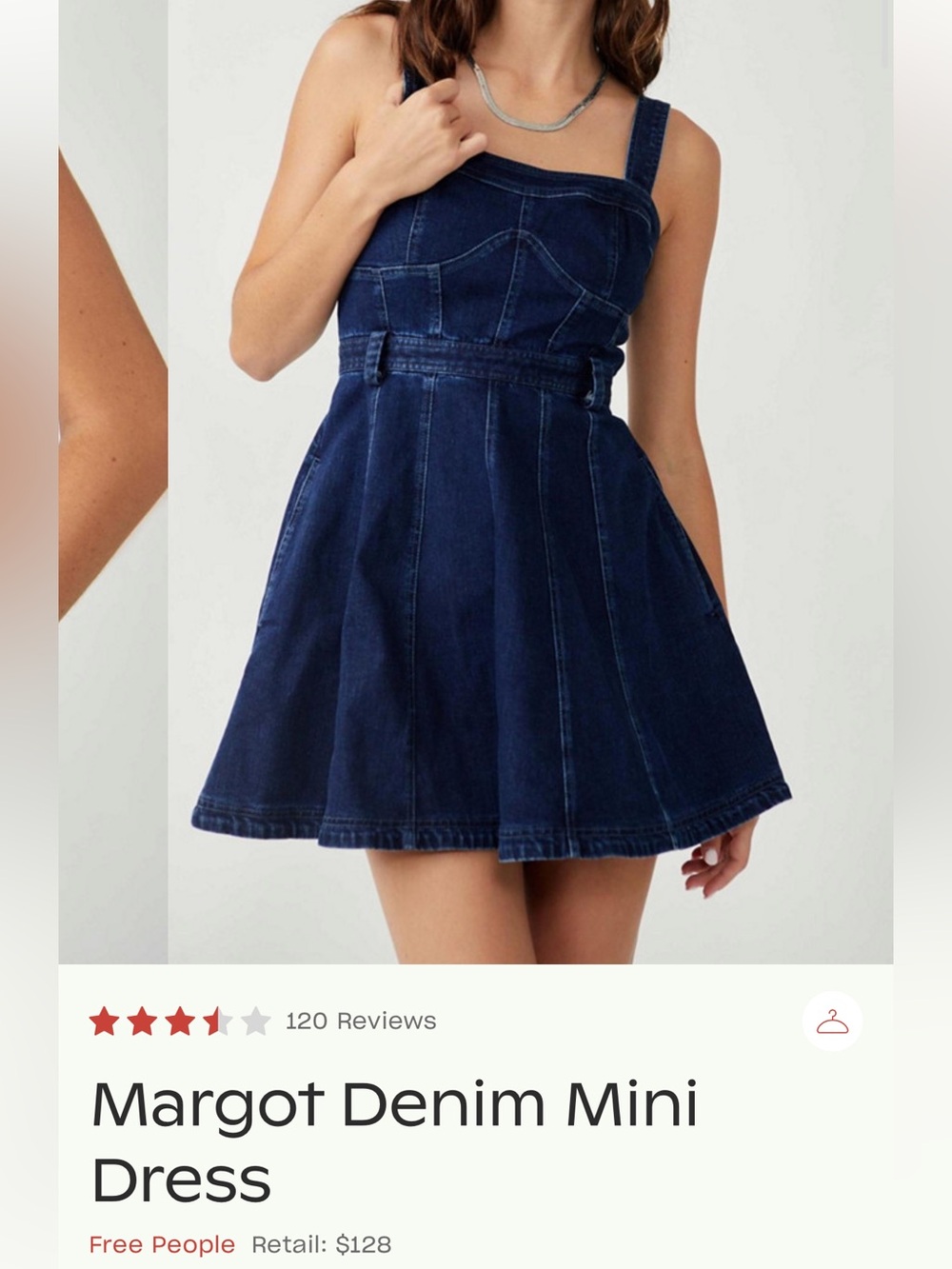 Free People Margot Blue Denim Mini Dress - Size L
